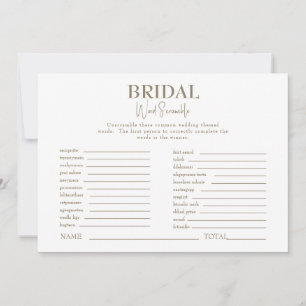 Gold & White Bridal Shower Word Scramble Game Invitation
