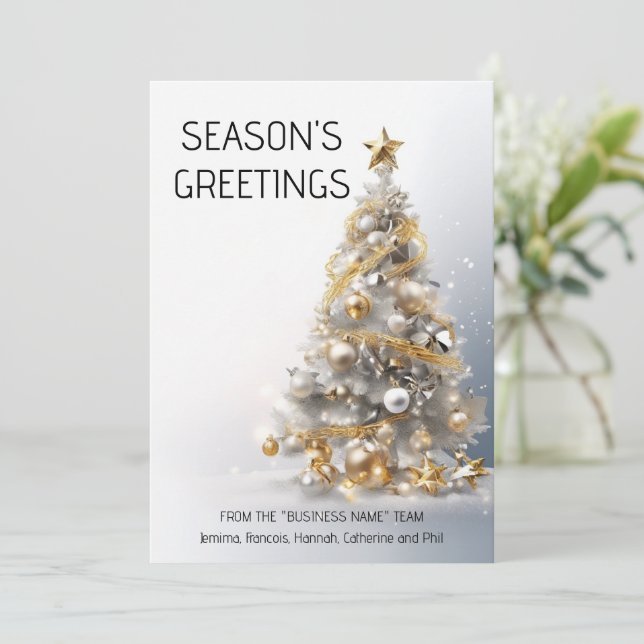 Gold white business christmas tree luxurious photo holiday card (Standing Front)
