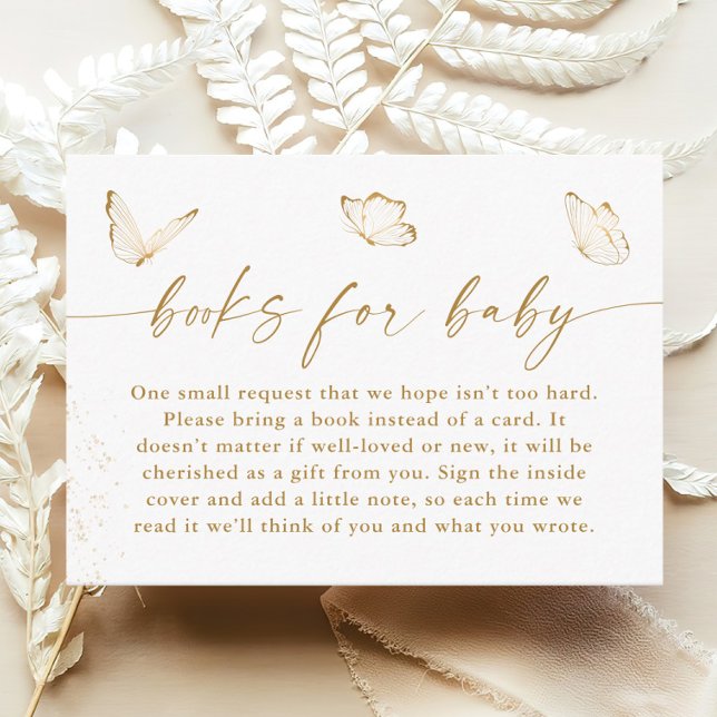 Gold White Butterfly Baby Shower Books for Baby Enclosure Card (Creator Uploaded)