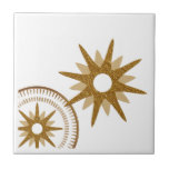 Gold & White Celestial Starburst Design Tile<br><div class="desc">Modern tile with a stylish celestial design features a vintage gold starburst as the focal point, with an off-set starburst medallion in the lower corner. Simple, clean design; one design of a coordinating collection. Create your own custom design by using the fields provided, or use the "message" button to contact...</div>