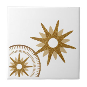 Gold & White Celestial Starburst Design Tile