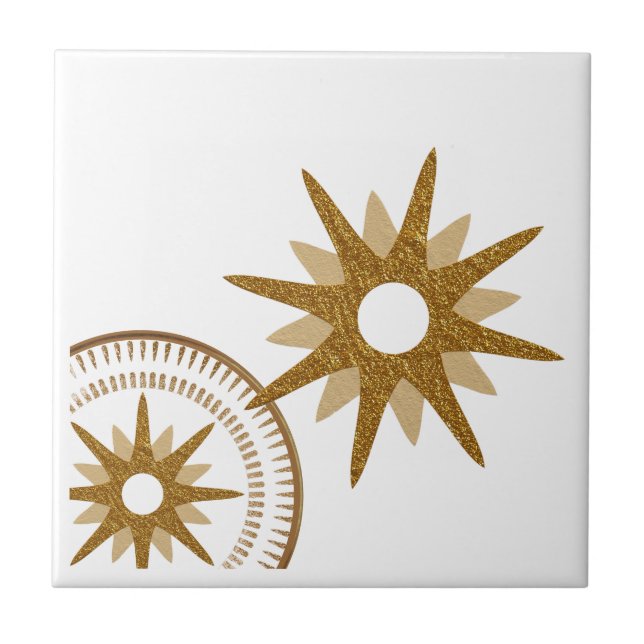 Gold & White Celestial Starburst Design Tile (Front)