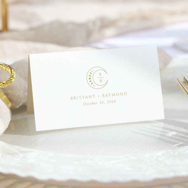 Gold White Celestial Wedding Place Card (Creator Uploaded)