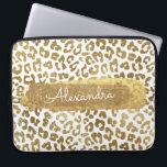 Gold & White Cheetah Print with Gold Glitter Laptop Sleeve<br><div class="desc">Gold and White Cheetah or Leopard Animal Print with Gold Glitter Monogram Name Case. This case can be customised to include your first name.</div>