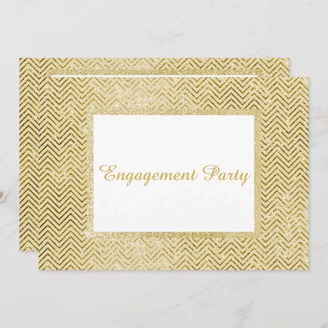 GOLD WHITE CHEVRON GLITTER ENGAGEMENT PARTY INVITATION (Front/Back)