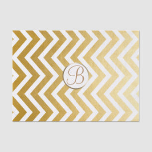 Gold White Chevron Print Monogram Letter Initial Tissue Paper