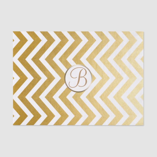 Gold White Chevron Print Monogram Letter Initial Tissue Paper (Front)