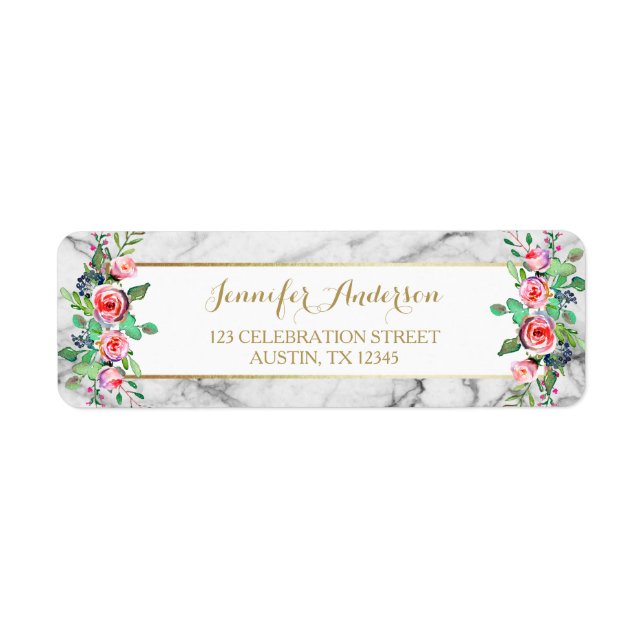 Gold White Chic Beautiful Floral Roses Marble (Front)