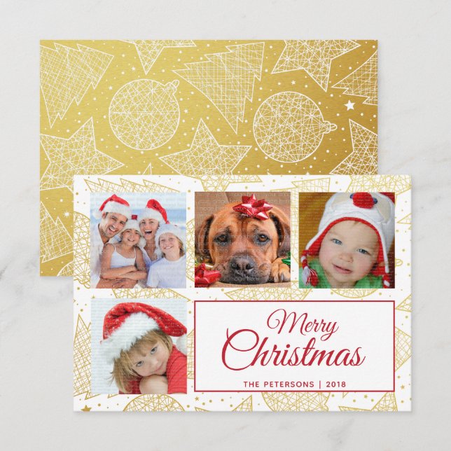 Gold & White Christmas Holiday Family Photo Cards (Front/Back)
