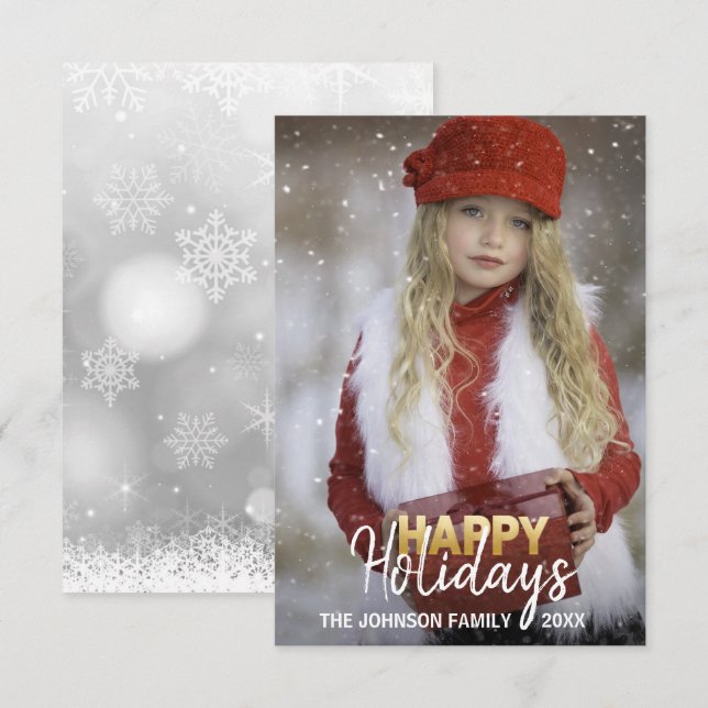 Gold White Christmas Holiday New Year | PHOTO Invitation (Front/Back)