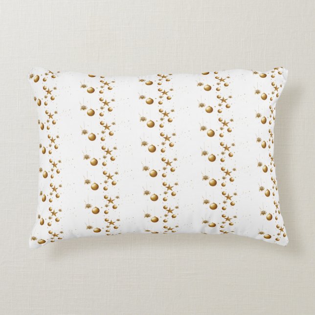 GOLD & WHITE CHRISTMAS ORNAMENTS DECORATIVE CUSHION (Front)