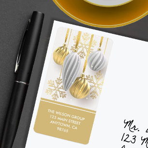 Gold White Christmas Ornaments Return Address Label