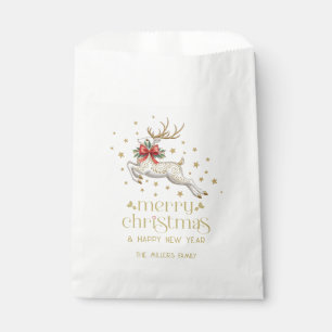 Gold White Christmas Reindeer Favour Bags