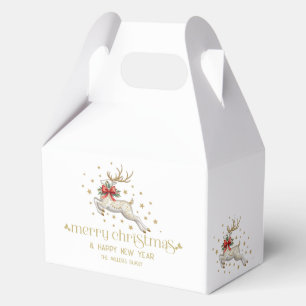 Gold White Christmas Reindeer Favour Box