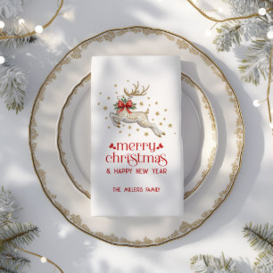Gold White Christmas Reindeer Napkin