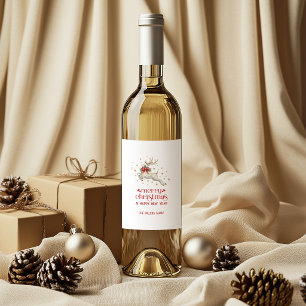 Gold White Christmas Reindeer Wine Label
