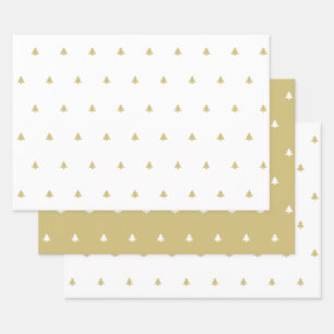 Gold/White Christmas Tree Simple Icon Pattern Wrapping Paper Sheet