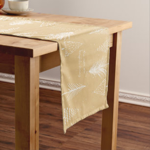 Gold, White, Christmas Tree Stars Elegant Holiday Long Table Runner