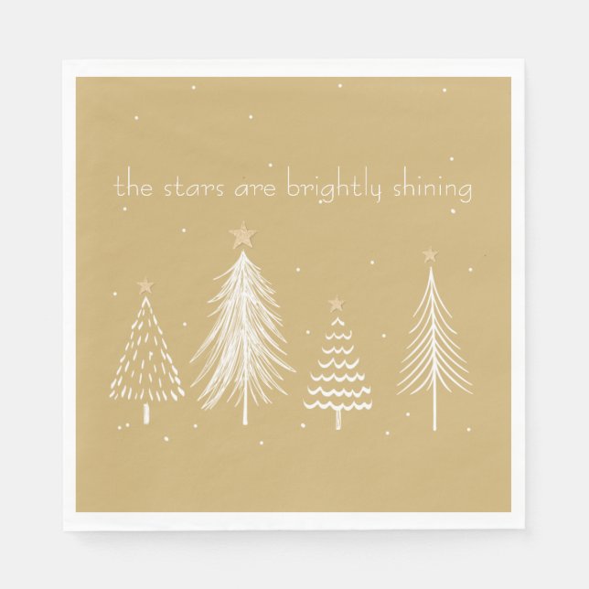 Gold, White, Christmas Tree Stars, Elegant Holiday Napkin (Front)