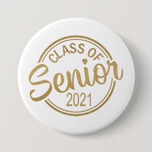 Gold White Class of 2021 Senior Graduation 7.5 Cm Round Badge