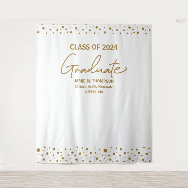Gold White Class of 2024 backdrop graduation Tapestry (Front)