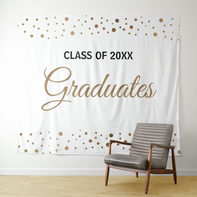 Gold White Class of Graduates backdrop Tapestry (In Situ (Horizontal))
