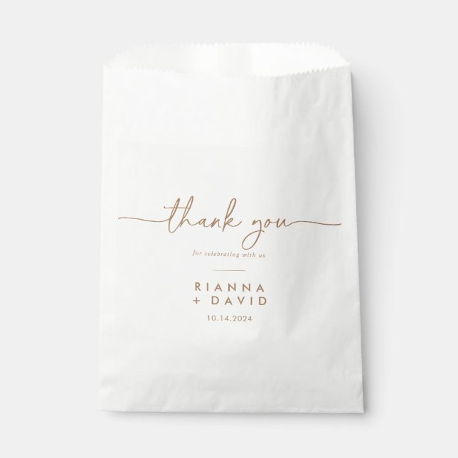 Gold White Classic Thank You Wedding Favour Bags (Front)