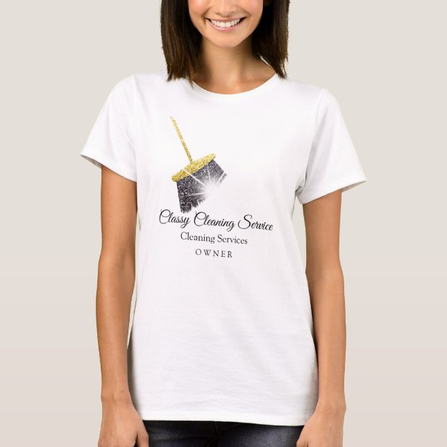 Gold White Cleaning Service Maid House Keeping T-Shirt (Front)