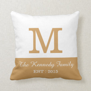 Gold White ColorBlock Reversible Family Monogram Cushion