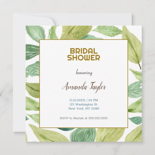 Gold White Colour Floral Minimalist Bridal Shower Invitation (Front)