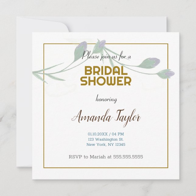 Gold White Colour Floral Minimalist Bridal Shower Invitation (Front)