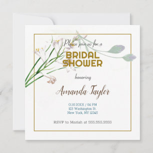 Gold White Colour Floral Minimalist Bridal Shower Invitation