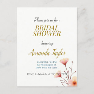 Gold White Colour Minimalist Bridal Shower Announcement Postcard
