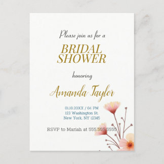 Gold White Colour Minimalist Bridal Shower Announcement Postcard