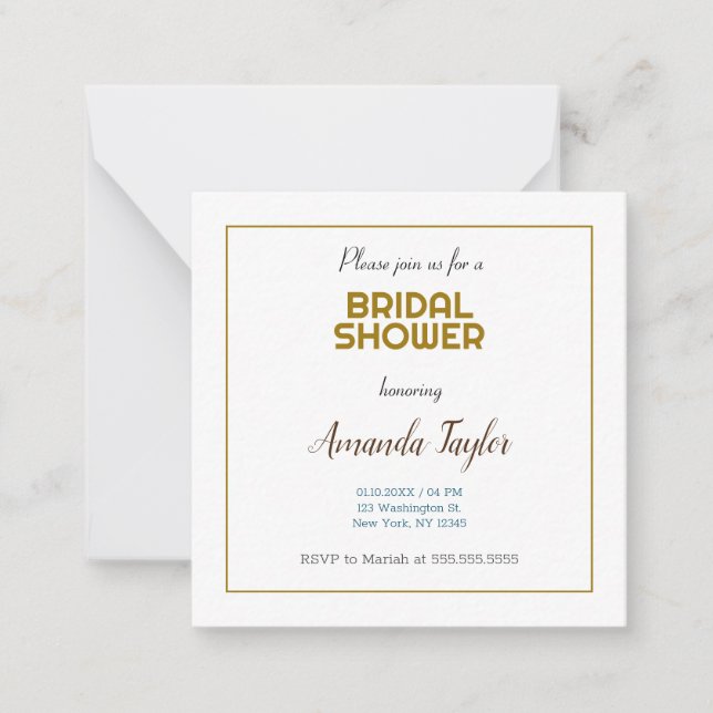Gold White Colour Minimalist Bridal Shower Card (Front)