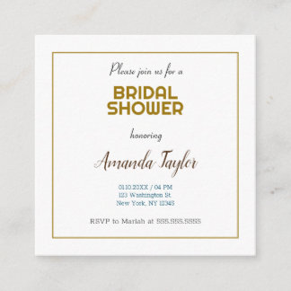Gold White Colour Minimalist Bridal Shower Enclosure Card