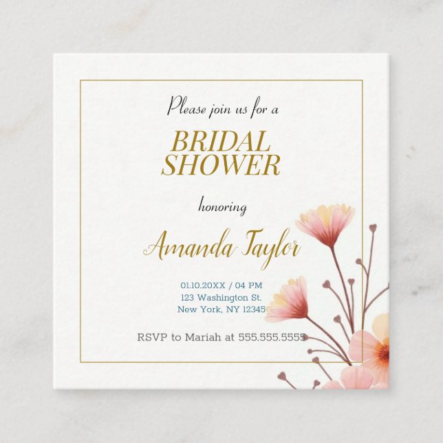 Gold White Colour Minimalist Bridal Shower Enclosure Card (Front)