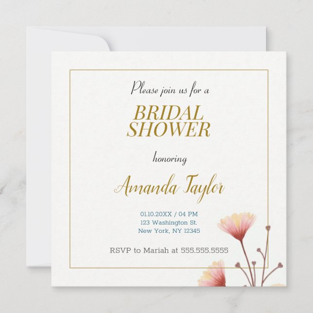 Gold White Colour Minimalist Bridal Shower Invitation (Front)