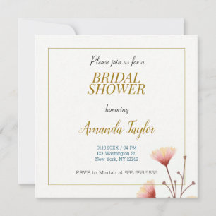 Gold White Colour Minimalist Bridal Shower Invitation