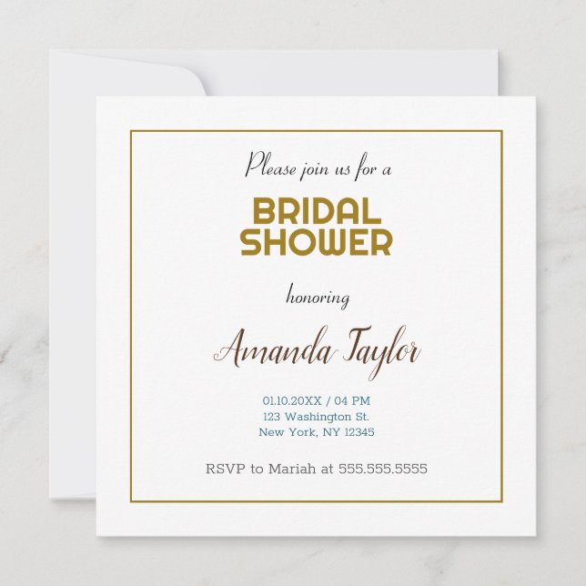 Gold White Colour Minimalist Bridal Shower Invitation (Front)