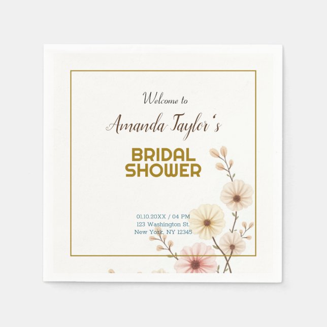 Gold White Colour Minimalist Bridal Shower Napkin (Front)