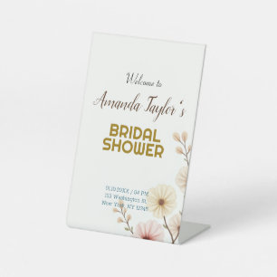 Gold White Colour Minimalist Bridal Shower Pedestal Sign