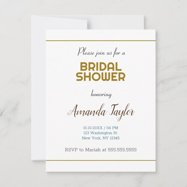 Gold White Colour Minimalist Bridal Shower RSVP Card (Front)