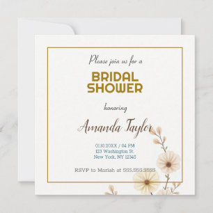 Gold White Colour Minimalist Bridal Shower Save The Date
