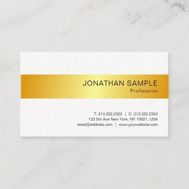 Gold White Colours Modern Elegant Minimalist Desig Business Card (Front)
