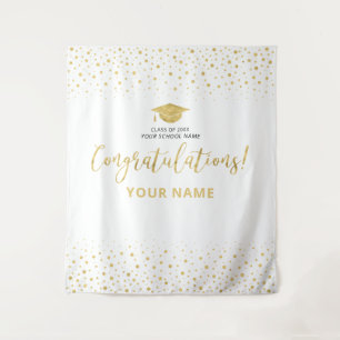 Gold & White Confetti   Congratulation Graduation Tapestry