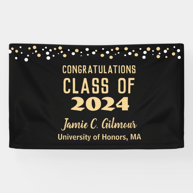 Gold White confetti Congratulations Grad Banner (Horizontal)