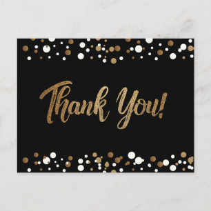 Gold White confetti on black Thank you Postcard