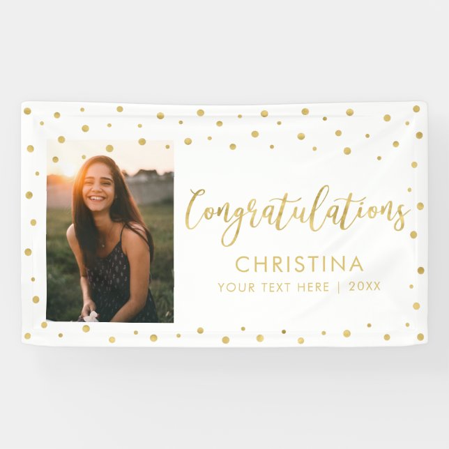 Gold & White | Congratulations Graduation Photo Banner (Horizontal)