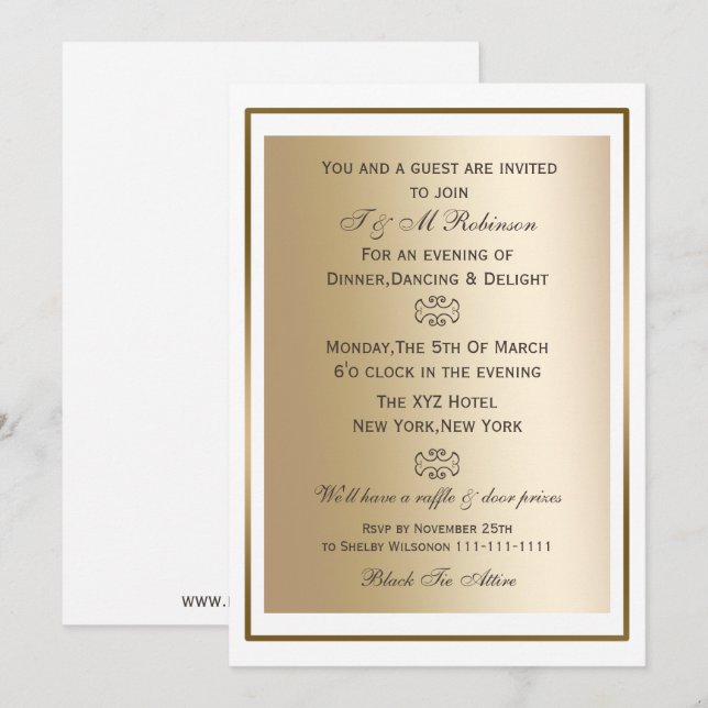 gold white corporate event invitations (Front/Back)